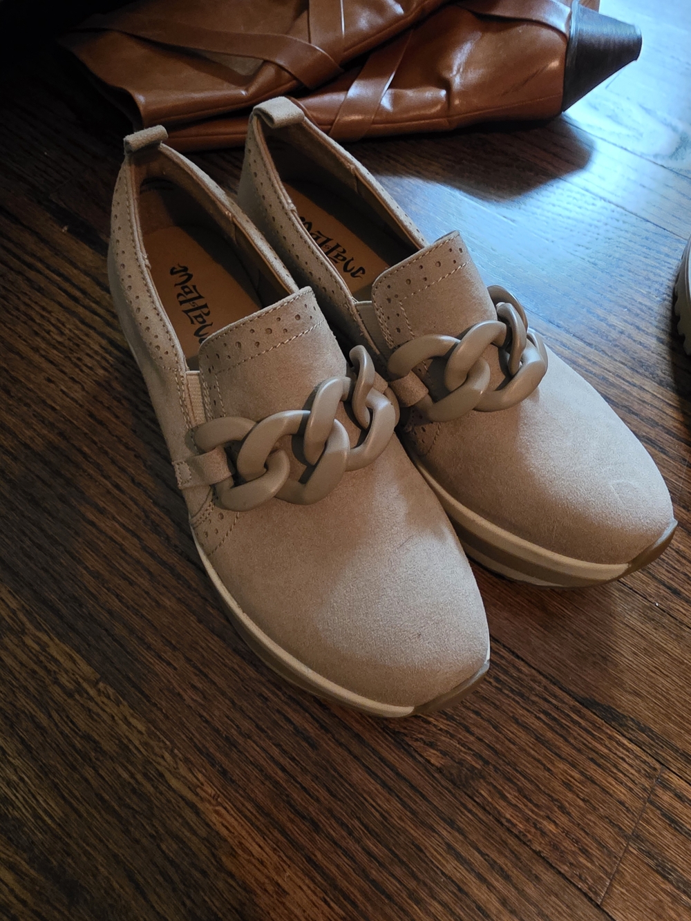 Taupe Slip-On Loafer with Chain Accent